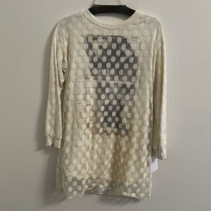 NWT MYASTREET Ivory Polka Dot Mesh Tunic Top Long Sleeve Stretch One Size